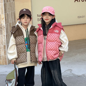 儿童秋冬连帽羽绒马甲宝宝秋冬季加厚韩版时尚上衣女童潮外穿上衣