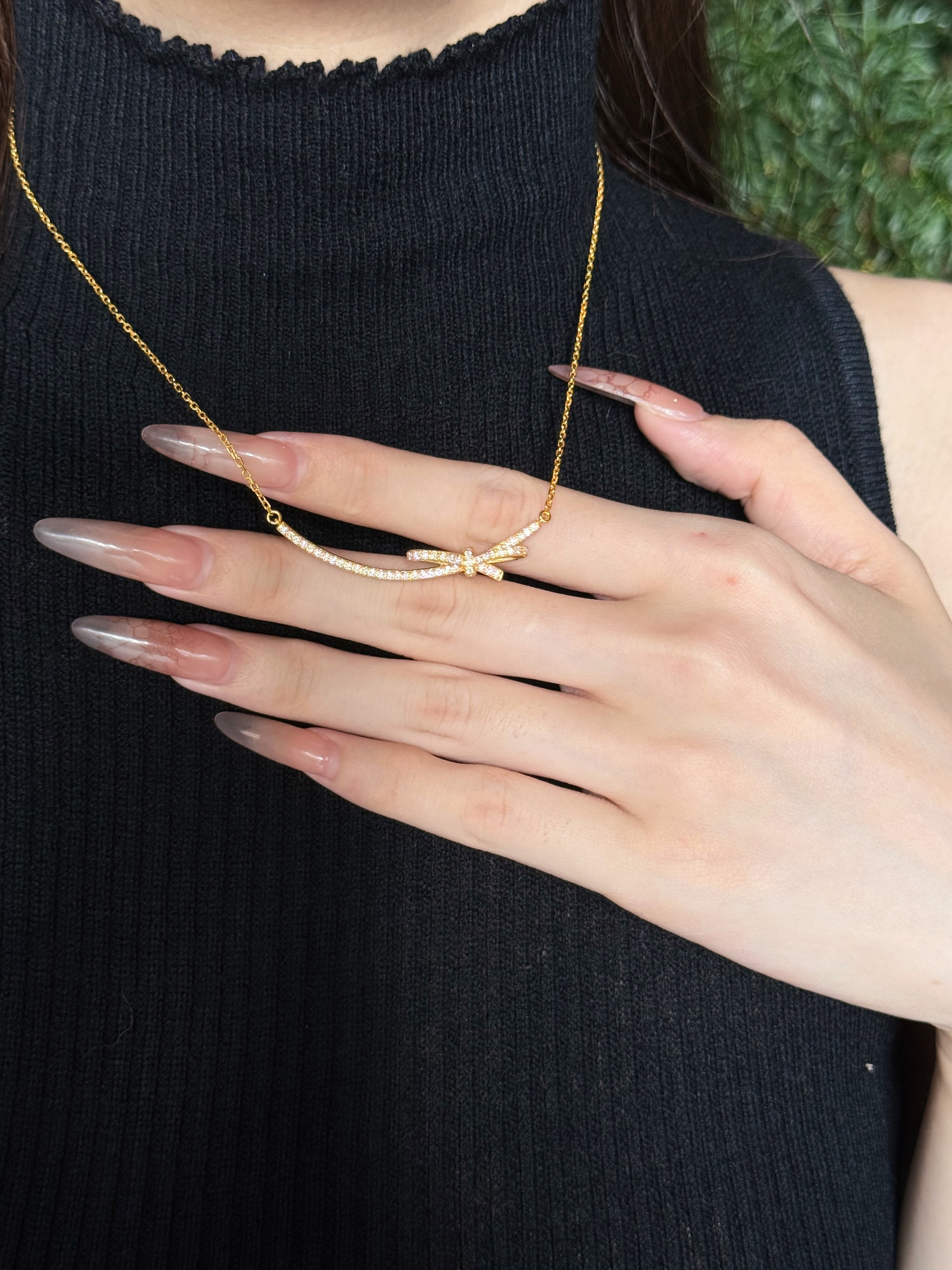 蝴蝶结项链黄金镶嵌项链足金999