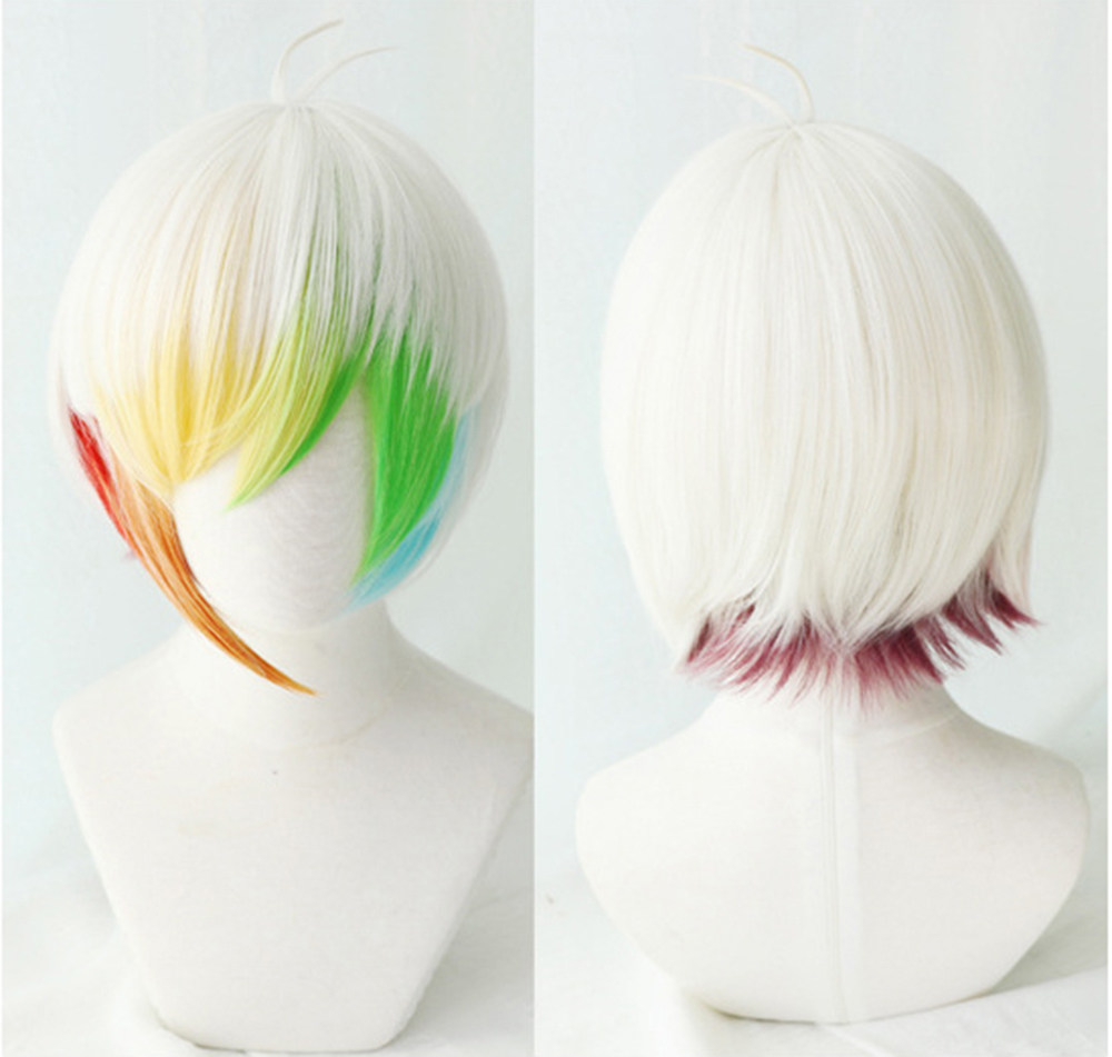 cosplay动漫造型假发 恶狼游戏 饭田伦太郎 白色短发七彩玛丽苏色