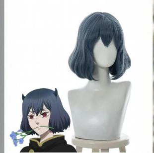 黑色五叶草-尼禄 高温丝 Cosplay假发 墨绿色波波头假发