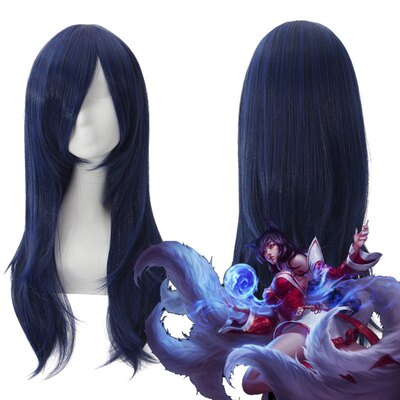 英雄联盟LOL 阿里Ahri 深蓝色 中长假发 cosplay假发