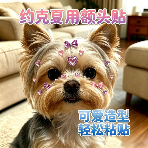 约克夏专用狗狗额头贴纸头饰发饰小狗配饰宠物水晶贴拍照道具贴画