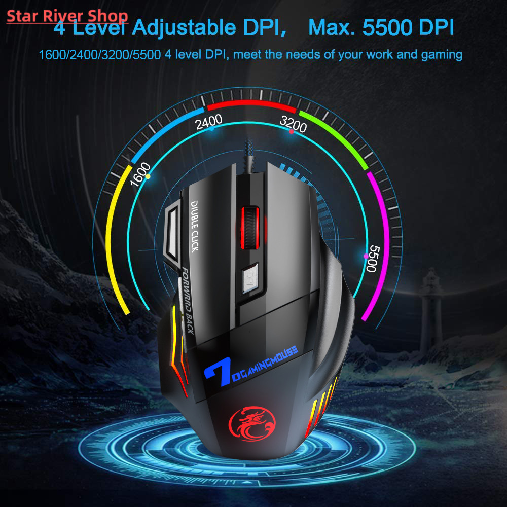 인체공학적 유선 게이밍 마우스 LED 3200 DPI USB 컴퓨터 마우스