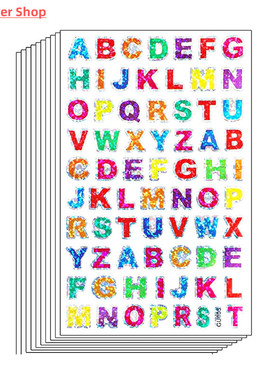 10 Sheets Glitter Alphabet Letter Stickers Self Adhesive AB