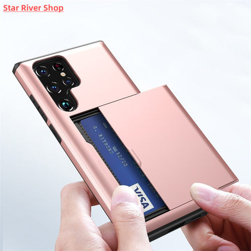 S23 Ultra Armor Slide Card Case For Samsung Galaxy S25 S24 Ultra S22+ Coque Card Slots Cover For Gal