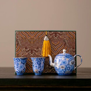 文创周鸿杰大师手工鎏银青花功夫茶具套装送长辈领导老师实用礼物