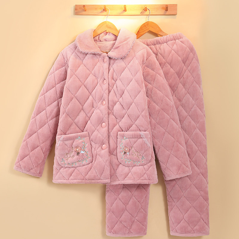 睡衣女士冬季加厚加绒保暖三层夹棉袄中老年妈妈套装珊瑚绒家居服,女士内衣/男士内衣/家居服,睡衣/家居服套装,淘宝优惠券,粉丝福利购,淘宝优惠卷