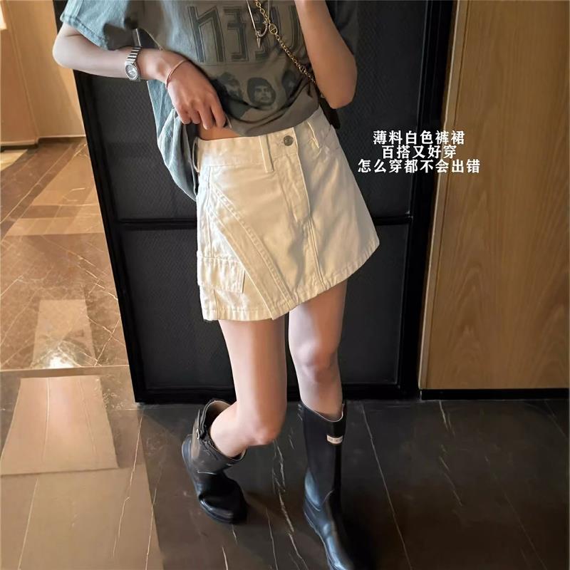 白色高腰半身牛仔短裙裤女夏季欧货宽松显瘦百搭休闲阔腿a字热裤