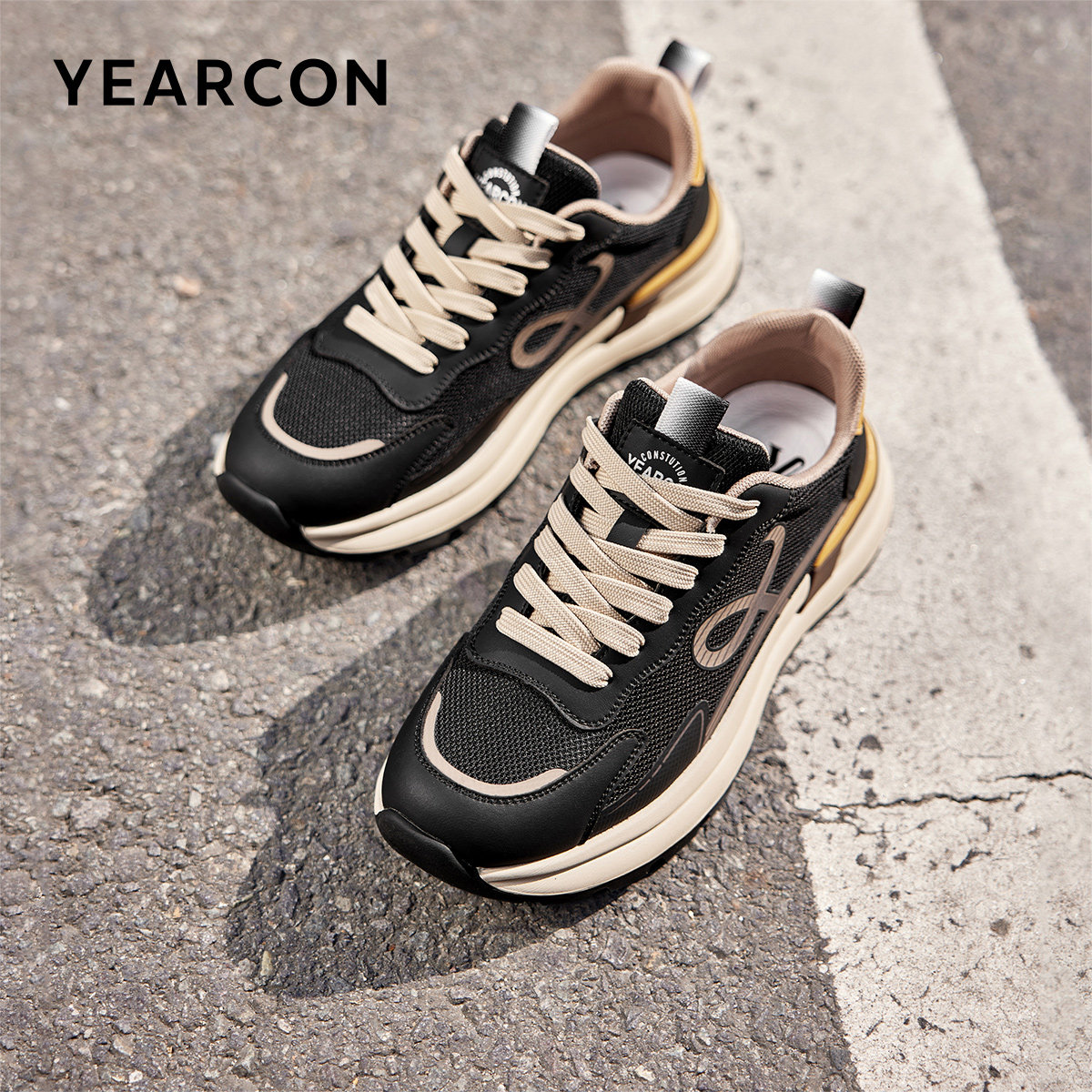 意尔康运动鞋2026春款网面拼接透气慢跑鞋防滑缓震户外休闲老爹鞋