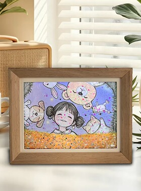 创意卡通diy水晶石相框木质装饰画框卧室玄关纪念礼物灯光摆件
