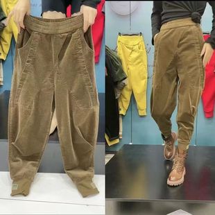 高腰百搭条绒休闲长裤 宽松显瘦小脚萝卜裤 女2026春季 灯芯绒哈伦裤