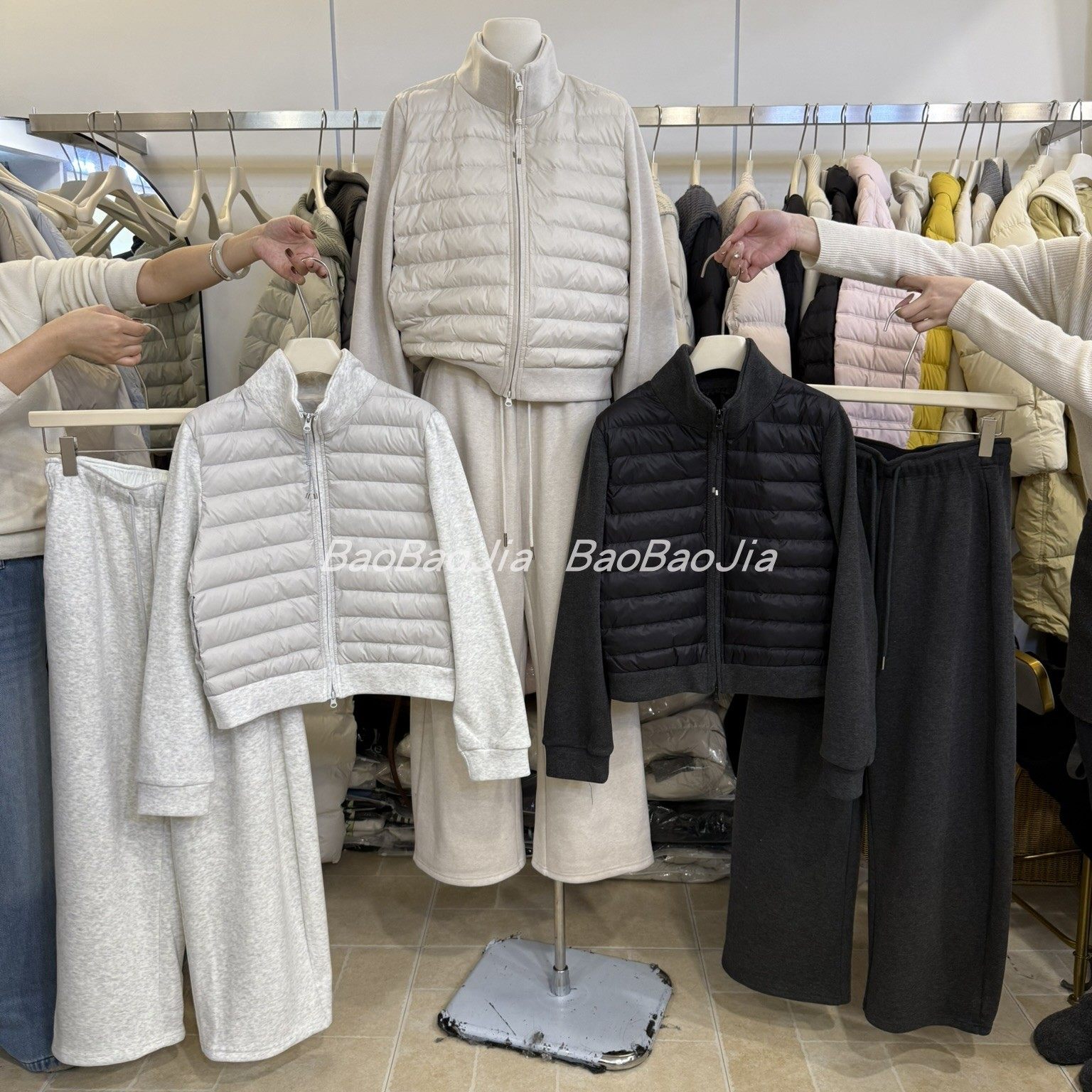 冬季一整套穿搭高级感韩版休闲运动套装立领加厚棉服阔腿裤两件套