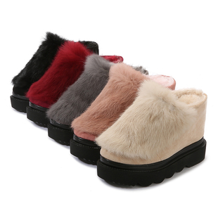 2025新品秋冬加厚加绒保暖兔毛潮超高坡跟厚底松糕外穿女拖鞋