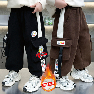 奥特曼男童裤子秋冬季加绒加厚运动裤2025新款儿童小男孩冬装卫裤
