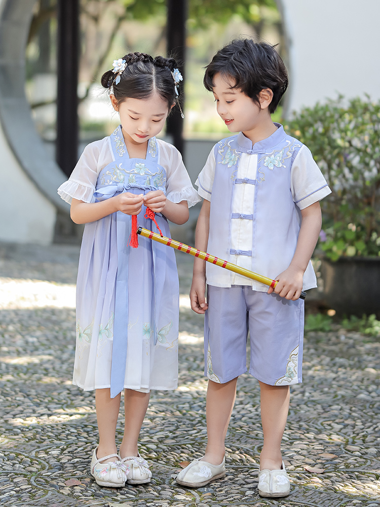 女童古装汉服男童夏季改良高端演出服宝宝夏装薄款超仙中国风套装