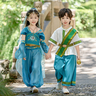 儿童傣族服装男童西双版纳泰国女孩茉莉公主裙民族风印度舞演出服