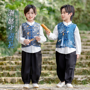 男童唐装中国风马甲套装春秋款儿童中式国潮风汉服宝宝周岁礼服
