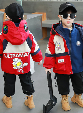 男童外套加厚2025新款奥特曼衣服秋冬款儿童三合一棉服宝宝冲锋衣
