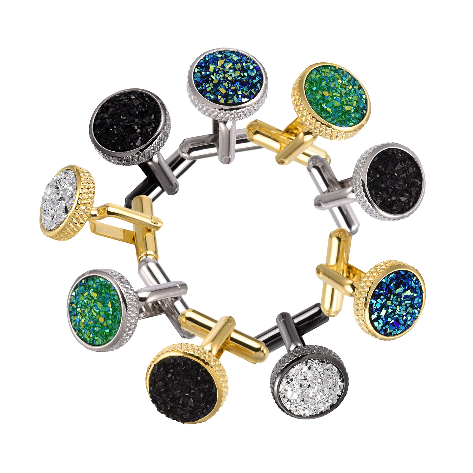 工厂现货黑蓝绿金色晶簇法式袖扣男女通用衬衫袖口扣西服袖钉货源