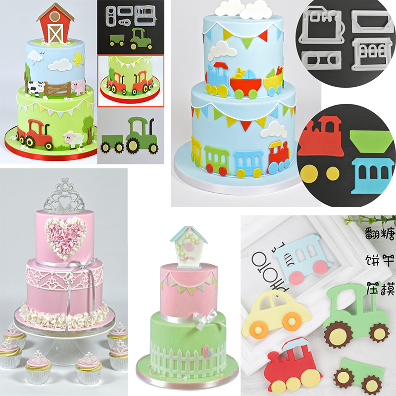 栅栏/皇冠/小汽车/拖拉机/火车翻糖蛋糕印花切模饼干模 烘焙模具