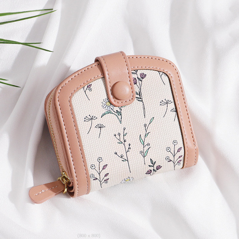 印花钱包女士短款小巧超轻薄2024新款学生零钱包一体可爱碎花钱夹