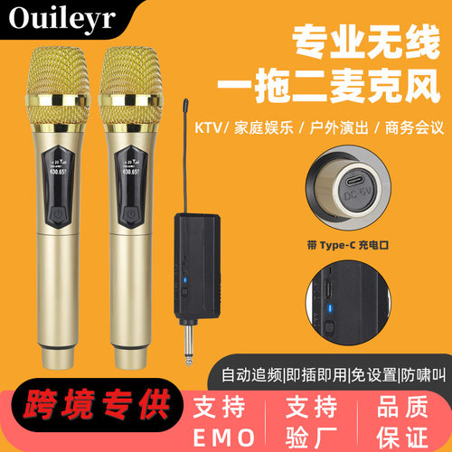 无线麦克风充电款一拖二家用KTV声卡舞台直播K歌V段专业手持话筒