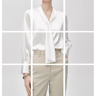 现货厂家春夏纯色30姆米重磅100真丝飘带长袖上衣光泽感衬衫