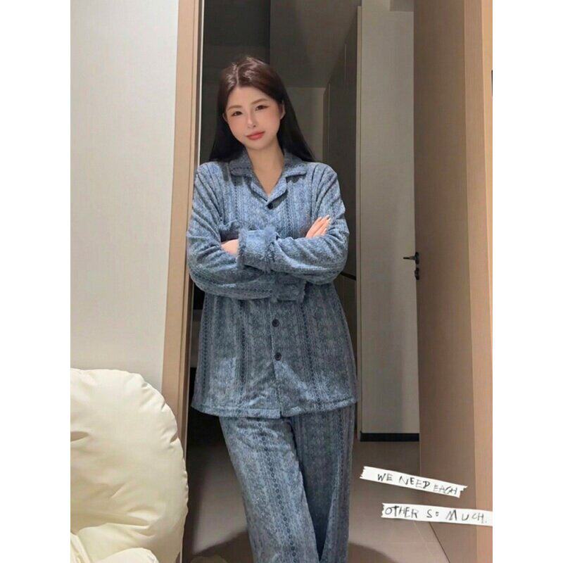 ins休闲设计感印花开衫睡衣女款2026春季新款大码柔软家居服套装