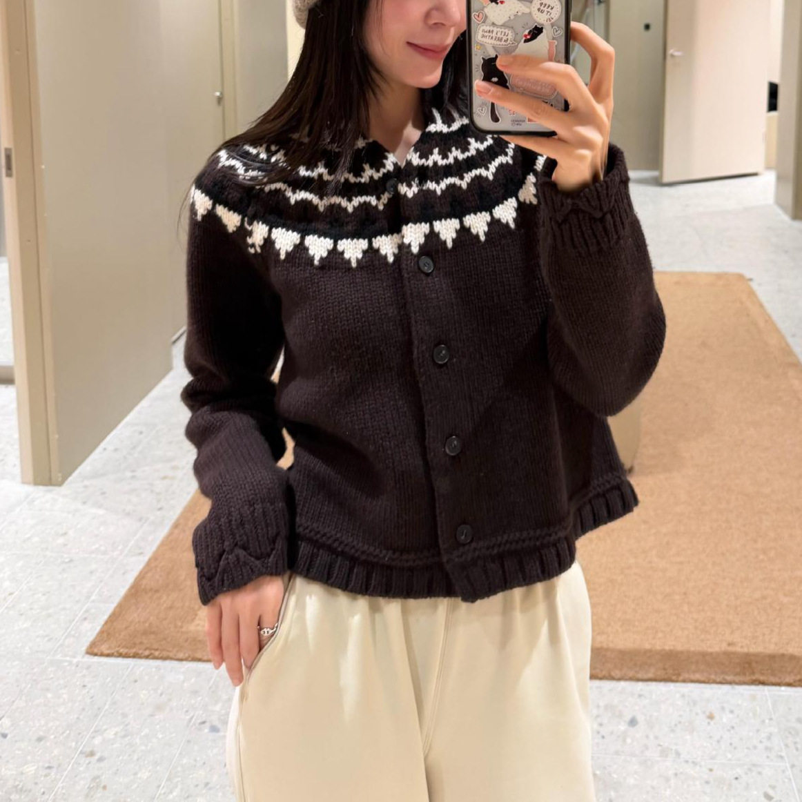 C家修身版型费尔岛提花羊毛混纺开衫圆领女毛衣25秋冬 1311831001