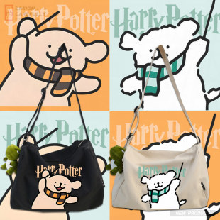 哈利波特联名马尔济斯线条小狗卡通斜跨帆布包男女款 休闲单肩包tt