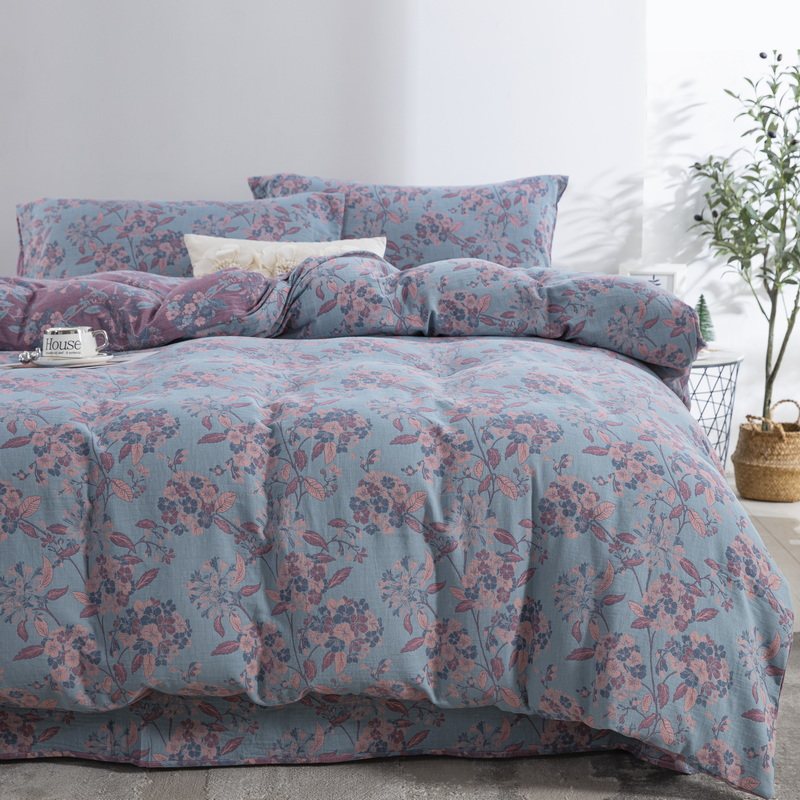 A类母婴级全棉色织精梳棉双层纱立体提花四件套纯棉有氧床上用品