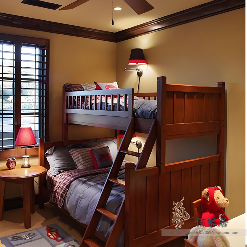 二胎美式实木双层床小户型子母床