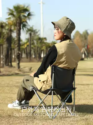 Outdoor sketching folding chair Portable backrest Ultra-light camping chair Comfortable thick iron tube large, medium and small beach chair