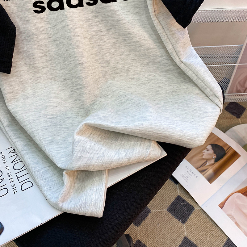 CSVQ BLACK RAGLAN SLEEVE POLO SHIRT SHORT SLEEVE T-SHIRT WOMENS SUMMER LOOSE COLLEGIATE SIMPLE LETTER HALF SLEEVE TOP