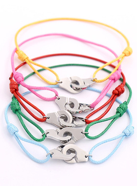 欧美经典手工编织钛钢手铐手链情侣皮手镯手环多颜色搭配饰品义乌