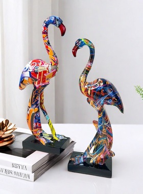 跨境涂鸦火烈鸟树脂工艺欧美现代家居风格玄关桌面电视柜装饰摆件