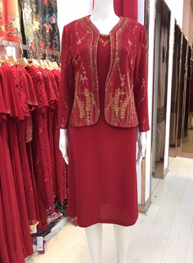 富贵依枝花2022年秋季妈妈时尚两件套连衣裙婚宴庆婆婆礼服225098