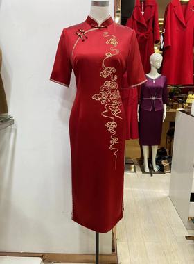高端喜婆婆妈妈礼服醋酸缎旗袍刺绣新式婚宴装喜服敬酒服