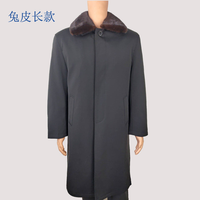 AUTUMN AND WINTER MIDDLE-AGED MENS COAT LONG MINK FUR COLLAR RABBIT FUR GUTSCOAT WORSHIP DRESS WINDBREAKER
