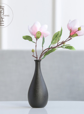 家居饰品黑色陶瓷花瓶仿真花干花花器电视柜台面摆件装饰干花花瓶