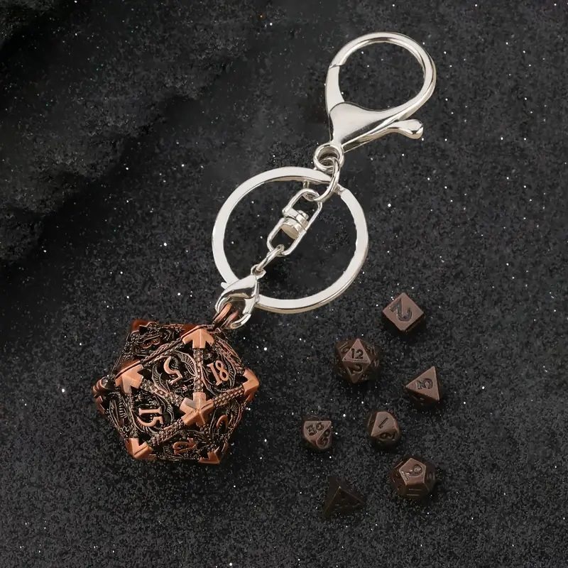 迷你6MM金属飞龙镂空骰子钥匙扣吊坠套装TRPG跑团桌游多面体色子,运动/瑜伽/健身/球迷用品,筹码,淘宝优惠券,粉丝福利购,淘宝优惠卷