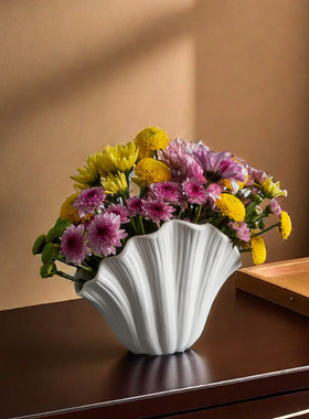 跨境热卖花瓶北欧现代白色陶瓷贝壳花瓶插花摆件家居装饰客厅摆件