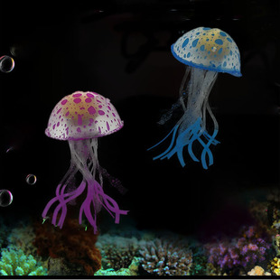 仿真夜光灯塔水母鱼缸造景装 饰摆件软体硅胶水母跨境货源微观造景