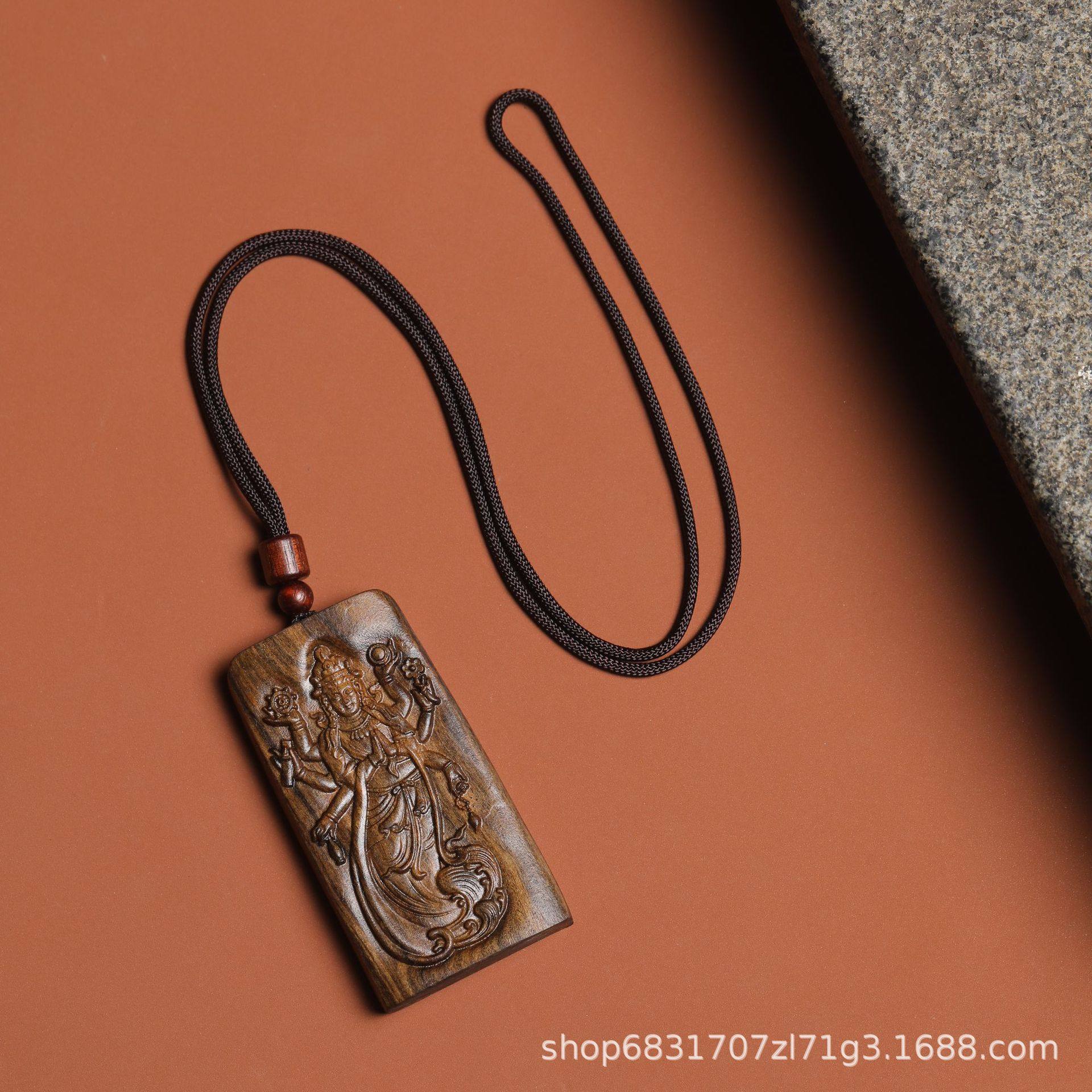 达拉干沉香木雕刻手工千手观音平安吊坠项链工艺车挂件佛牌挂饰品