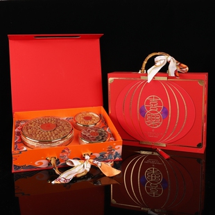 红色喜庆三拼礼盒四拼五拼山珍海味鹿茸元贝鲍鱼石斛花旗参空盒子