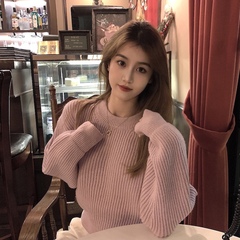 Real price real shot retro thickened crew neck lazy wind loose sweater