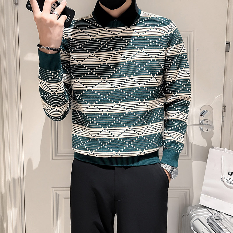 2025秋冬新款男加厚修身潮流帅气假两件毛衣M9870-P93控145,男装针织衫/毛衣,电商B307