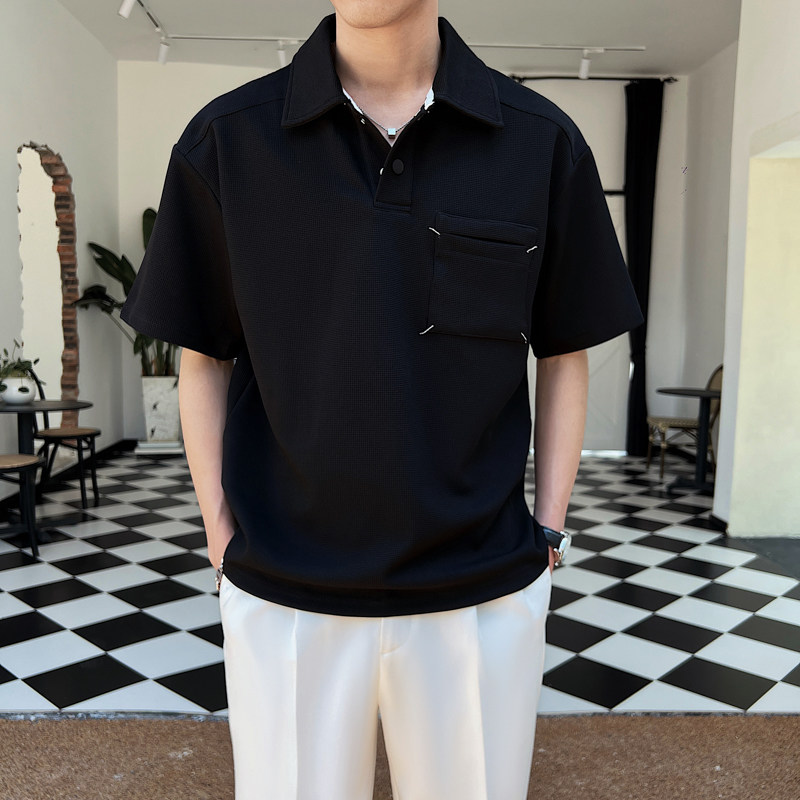2025夏季新款男士帅气华夫格纯色翻领短袖POLO衫PL600-P50,男装Polo衫,电商B307