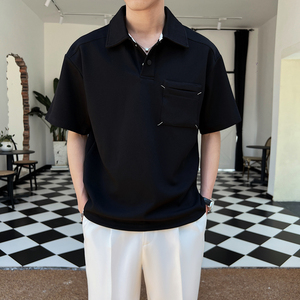 2025夏季新款男士帅气华夫格纯色翻领短袖POLO衫PL600-P50图片