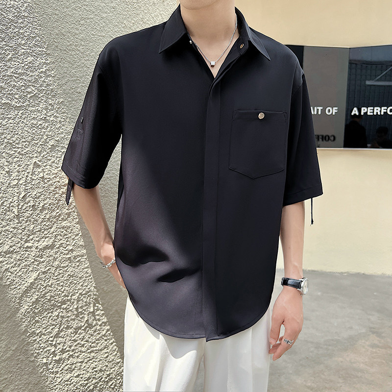 直播数据款夏季新款男士帅气潮流纯色五分袖短袖衬衫2C8080-P50,男装T恤,电商B307